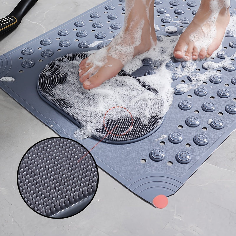 Non-slip light blue PVC bath mat with massage nubs for shower and bathroom safety, dot pattern, 0.8cm thick, 2600g/m²