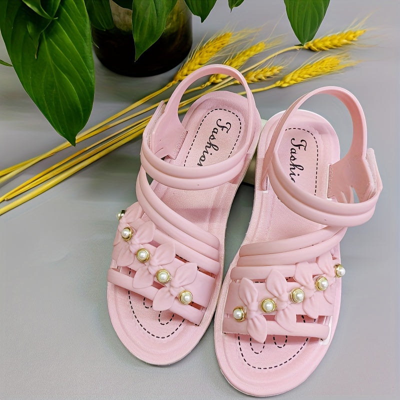 PEYOUR girls' summer sandals upgraded with soft sole, breathable design, easy wear, cute pearl & floral accents, durable for youngsters.