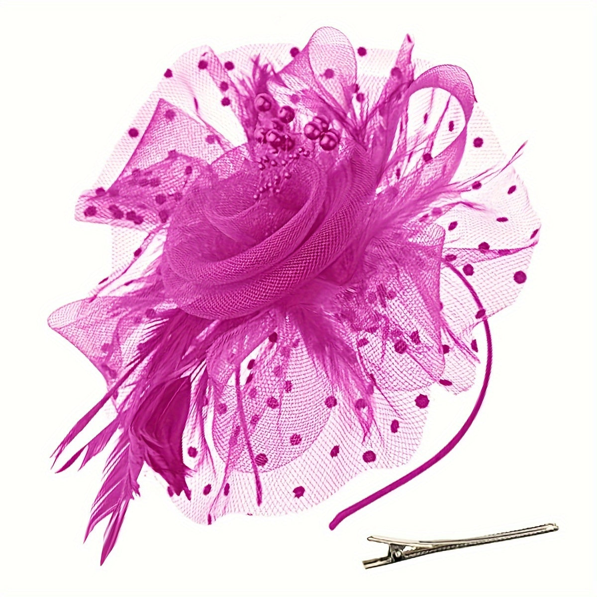 Women's Vintage Fascinator Hair Clip with Mesh Veil, Artificial Feather Flower, Perfect for Parties, Clubs, Weddings, and Church Events. Retro Style and a Great Mother's Day Gift Option.