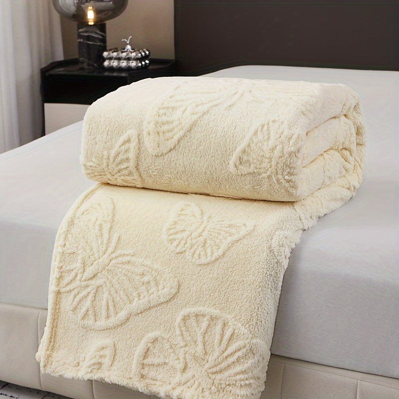 Elegant White Taffeta Butterfly Jacquard Throw Blanket - Luxuriously Soft, Warm, and Cozy for Couch, Bed, Office, and Travel - Versatile All-Season Gift in Solid Multifunctional Color