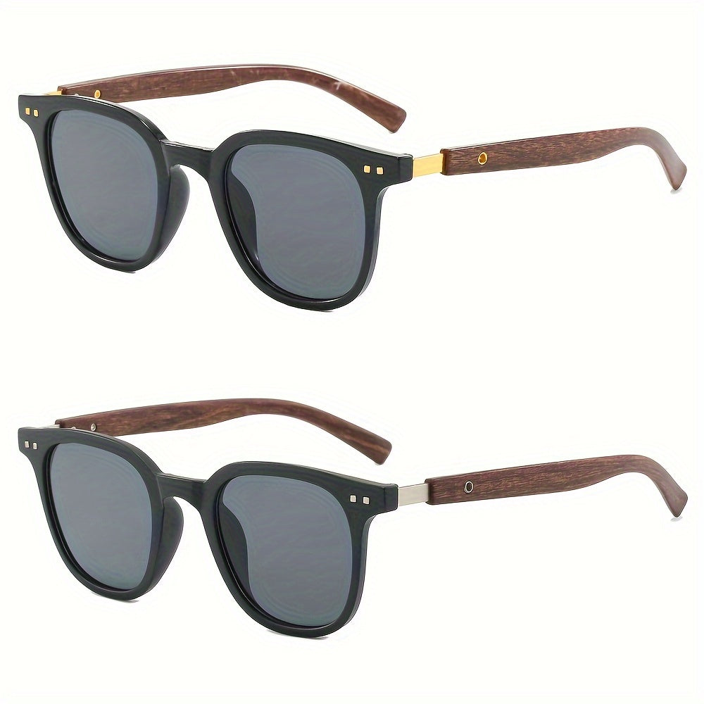 Fashionable men's fashion glasses with large frame, retro street style, anti-wood grain temple, suitable for beach parties and travel, offering sun protection and anti-glare effect for men