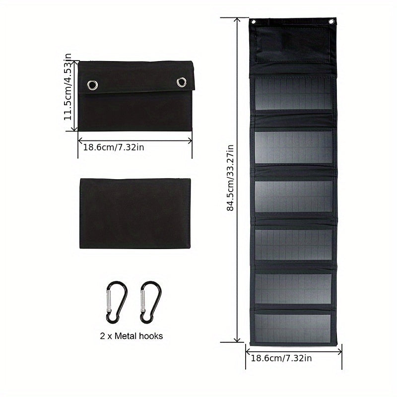 Compact solar panel charger for hiking, camping, and travel.