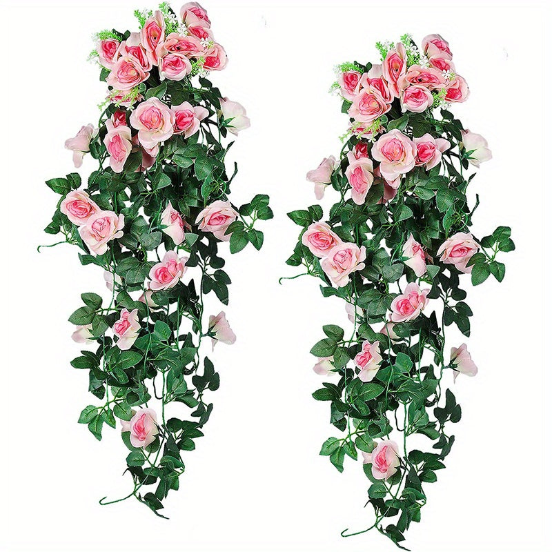 2 Artificial Rose Vine Garlands, 100.58cm each. Ideal for Indoor and Outdoor Decor on Valentine's Day, Mother's Day, Graduation, and Independence Day.