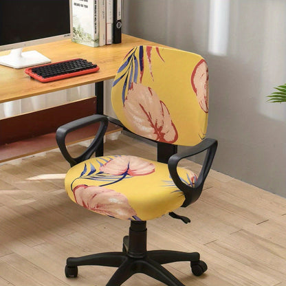 Elastic slipcover for computer dining chair, spandex material, washable and suitable for office or home decor.