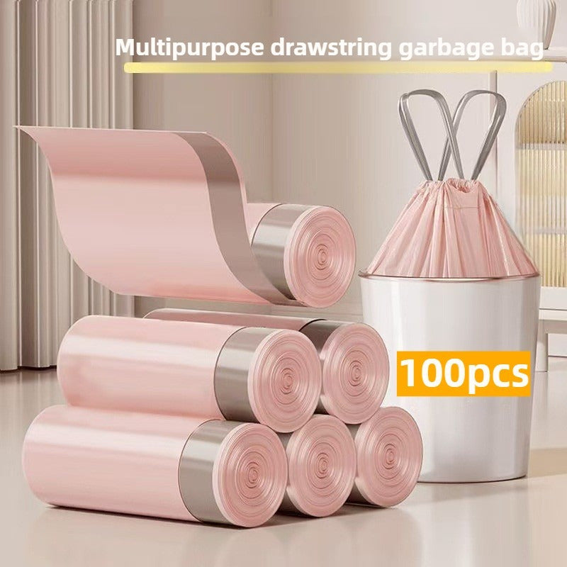 100 count of Heavy-Duty Drawstring Trash Bags - Durable, Waterproof Plastic Bags for Cleaning Kitchen, Bathroom & Living Room