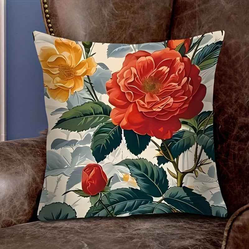 This double-sided, zippered polyester cushion case features a chic French-inspired floral design. The cover is vibrant, machine washable, and soft & cozy for home decor. Does not include insert.