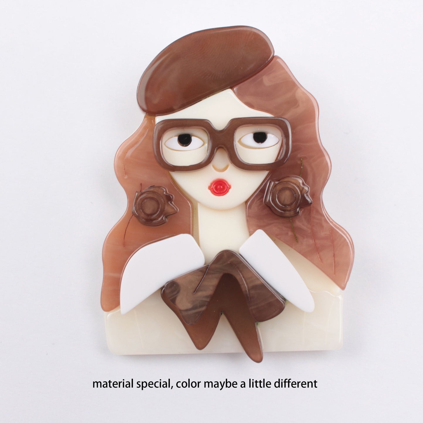 Chic and Simple Acrylic Girl with Glasses Brooch - A Touch of Quirky Elegance for Your Dresses, Sweaters, and Coats