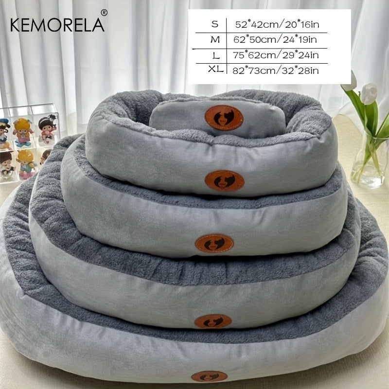 KEMORELA Classic Plush Pet Bed for small to large pets, made of thickened round cat and dog nest with warm deep sleep mat. Made from non-electric polyester fiber material in multiple sizes.