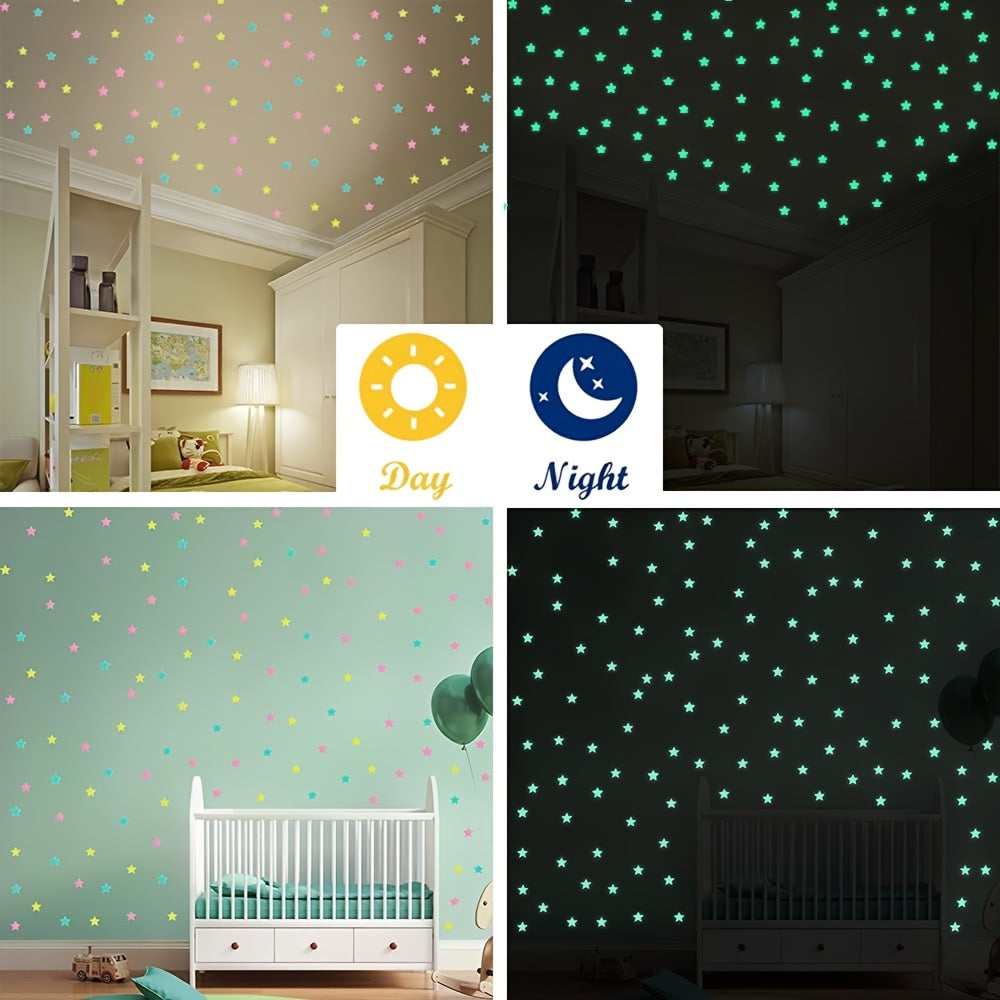 100pcs of Luminous Star Wall Stickers for Bedroom and Living Room Decor.