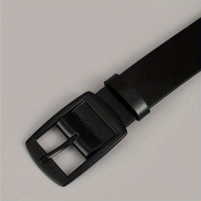 LJSQ Men's Faux Leather Belt in Sleek Black with Square Buckle - Adjustable and Durable for Various Occasions