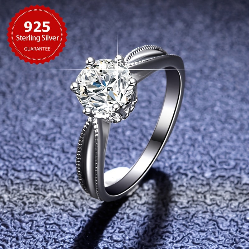 Stunning Luxury Moissanite Engagement Ring in 925 Sterling Silver, Featuring Single Stone in 6-Prong-Setting. Perfect Anniversary and Valentine's Day Gift, Exquisite Bridal Jewelry for Women