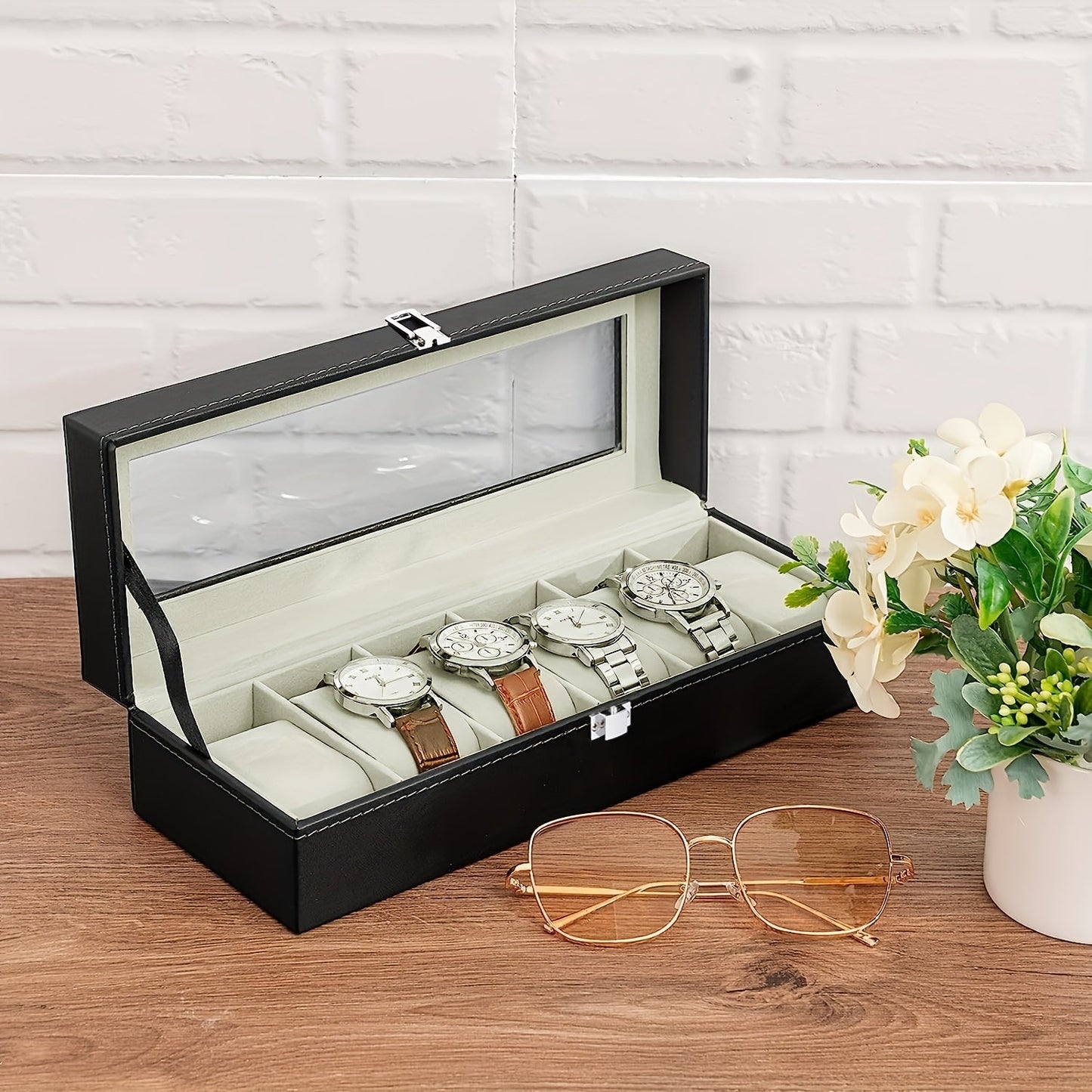 Men's 6-Slot Watch Box Organizer, Perfect Holiday Gift for Display and Storage