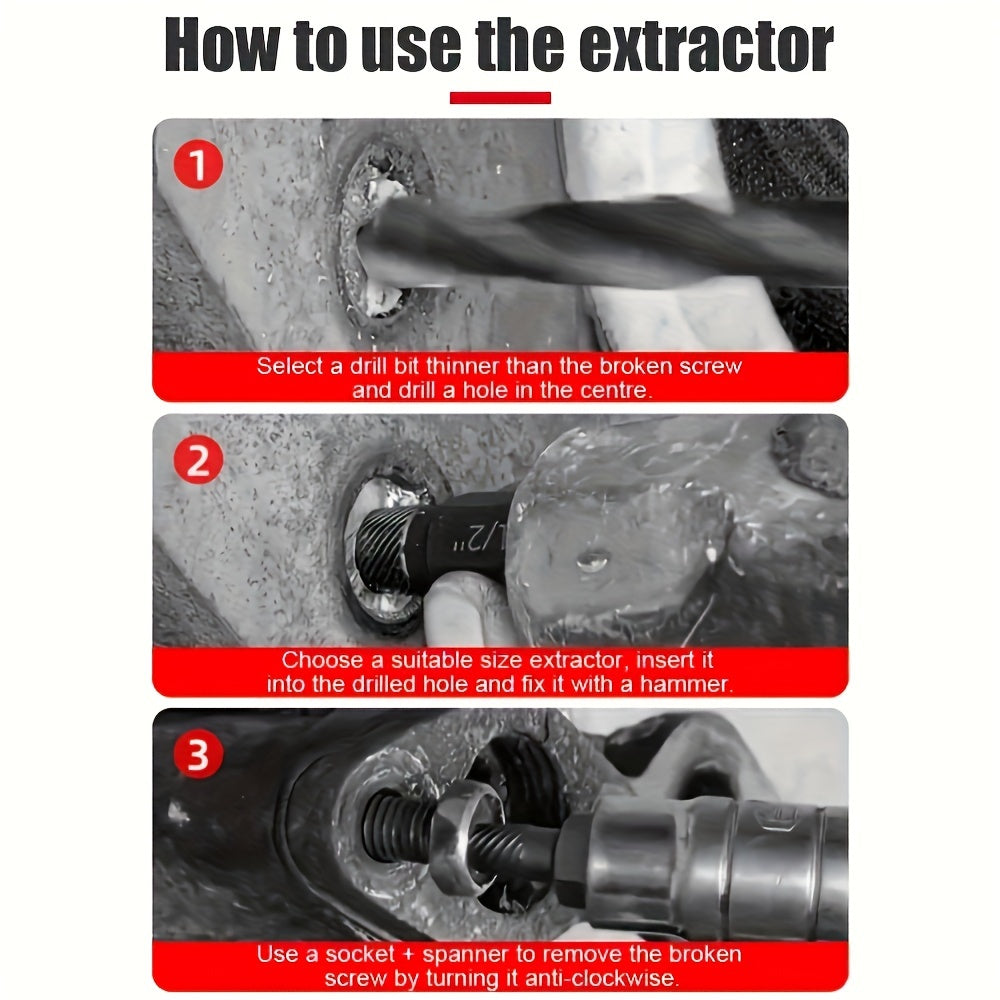 10-piece metal nut removal tool set with internal hex bolt removal tool and multi-tooth screw remover kit.