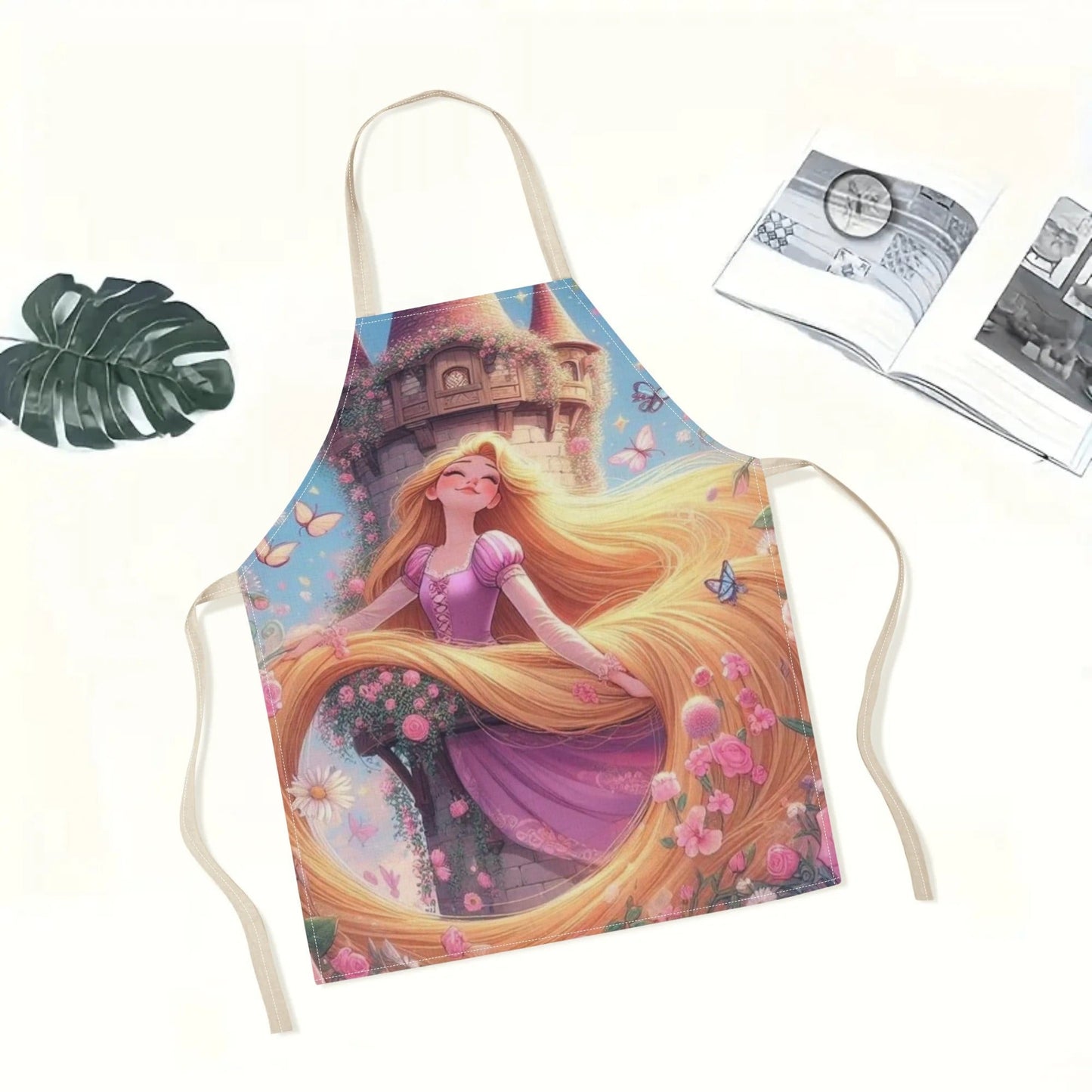 Waterproof Cinderella-themed apron from Disney with a vibrant cartoon print, made of durable polyester, perfect for use at home, hotels, restaurants, and more.