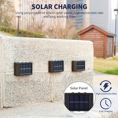 Solar Wall Lights for Outdoor Decoration - Set of 8/6/4/2 LED lights for Courtyard, Street, Fence, Garage, Garden.