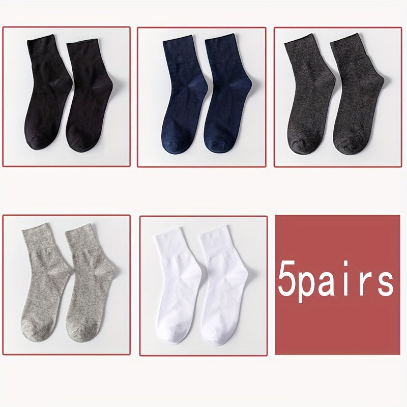 Men's Casual Plain Color Socks, Breathable Crew Socks for Spring/Autumn, EUR 39-50