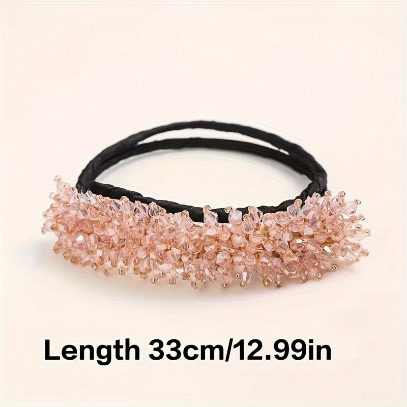 Elastic hair tie with sparkling crystal decorative hair loops for stylish women's hair accessories.