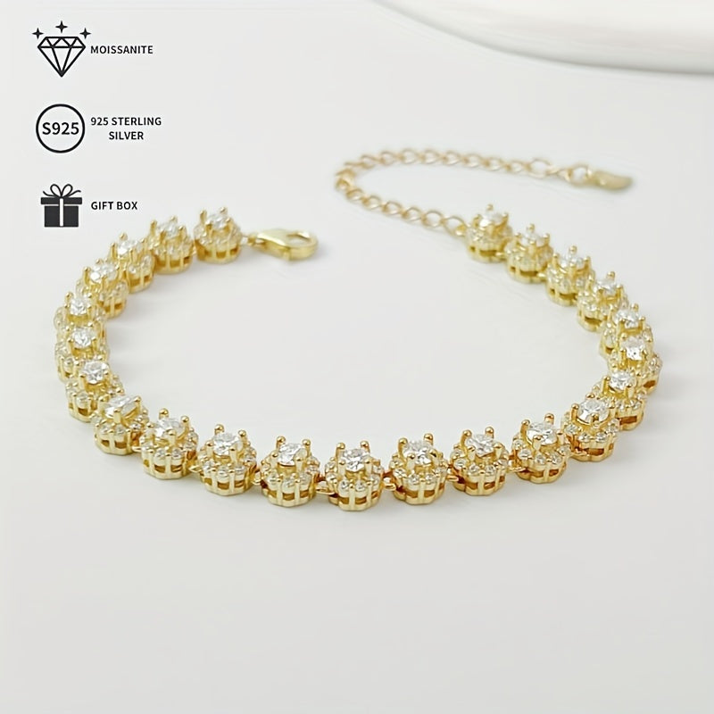 Chiroyli Moissanite Tennis Bilaguzuk, 14K Oltin Qoplama, Sterling Silver Luks Zanjir, Maxsus Tadbirlar va Sovg'alar Uchun Ideal - Sovg'a Qutisi Bilan Kelaydi