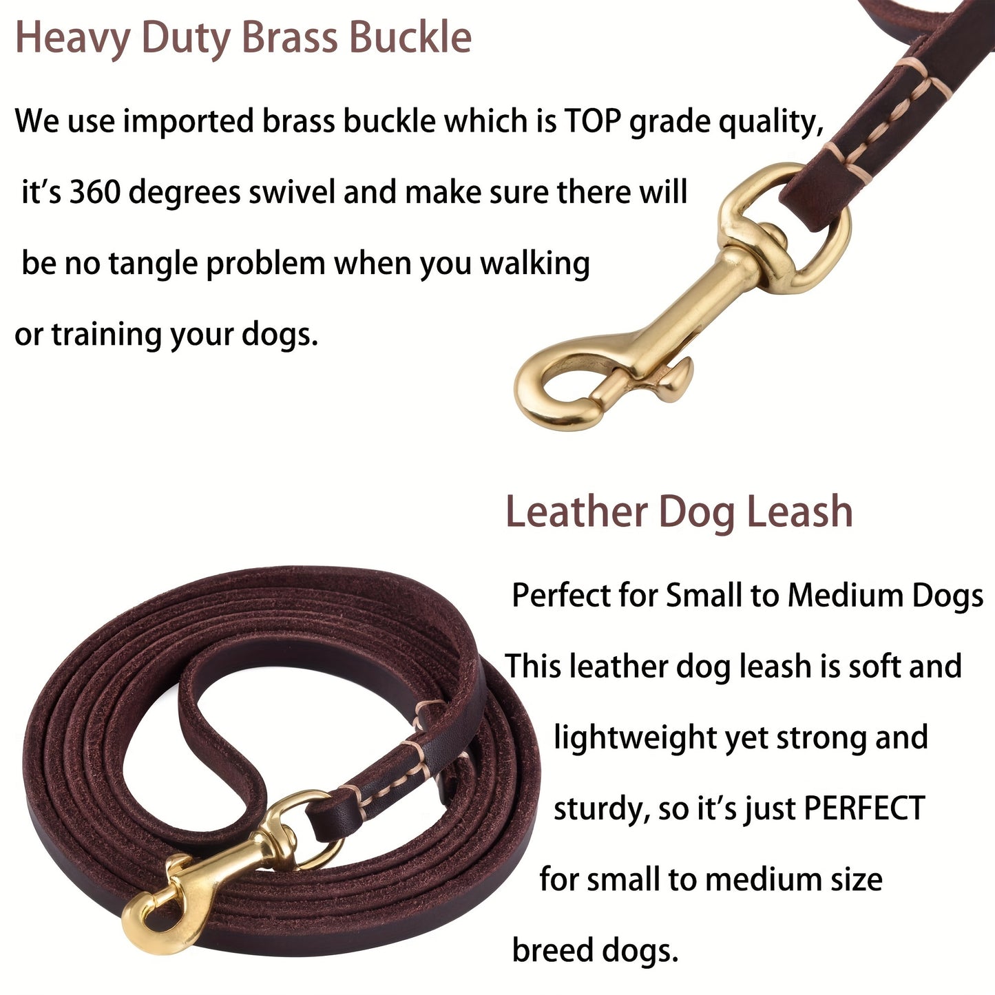 High-quality dog leash for small to medium breeds, featuring a soft and comfortable design with a stylish golden metal handle. Available in black, brown, red, and green color options. Ideal