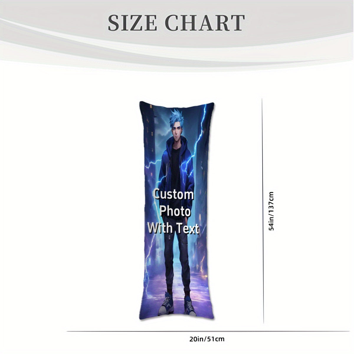 Personalize your long body pillow with a custom photo cover. This double-sided, soft plush cover is ideal for celebrating Halloween, Thanksgiving, Christmas, birthdays, and weddings. Measures 50.8x137.16 cm.