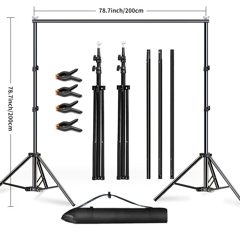 Iron Photography Backdrop Stand System, adjustable height, portable with carrying bag for various events.