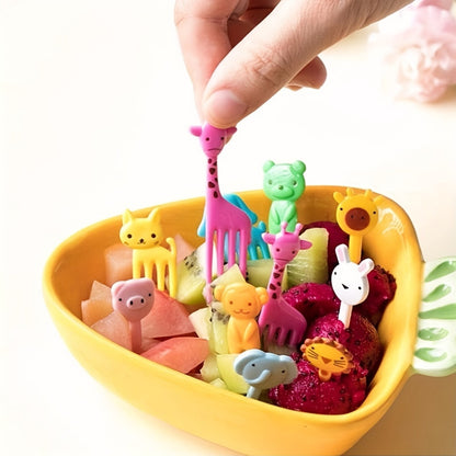 Cute 60-piece cartoon fruit dessert fork set for kids' lunch boxes and party decorations.