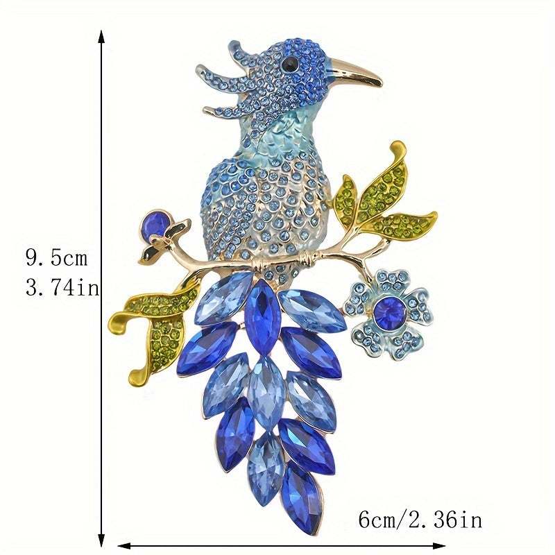 Retro-style alloy electroplated hand-painted bird brooch adorned with luxurious sparkling rhinestones, perfect for women's coat accessories.