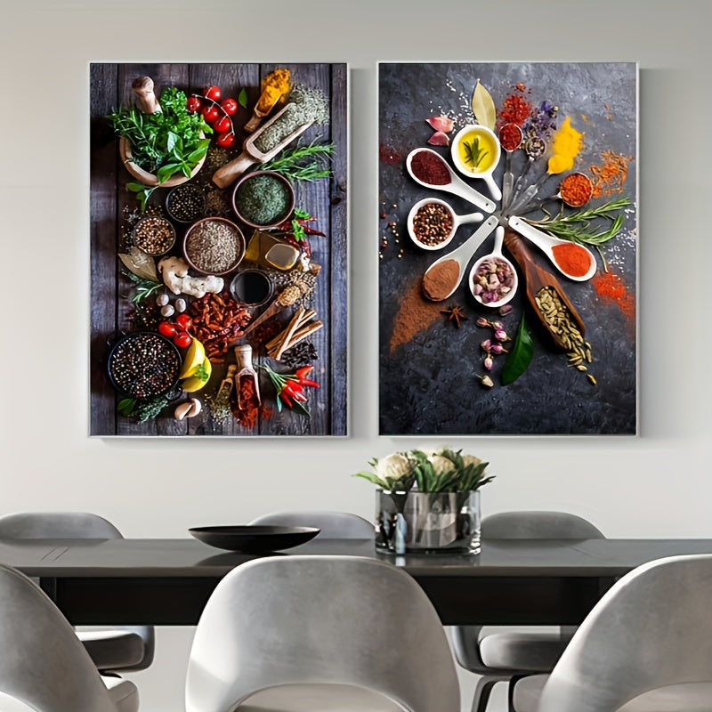 Spice & Vanilla Kitchen Wall Art Set, 2 pieces, frameless canvas prints, 39.88x59.94cm. Ideal for dining room decor.