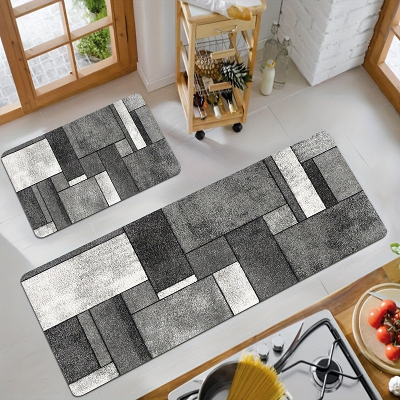 1 piece of Geometric Print Kitchen Mat with non-slip, oil-proof, and waterproof features. This runner rug is dirt-resistant, machine washable, and is suitable for use as an entrance doormat or in the kitchen, living room, laundry room, and bathroom. It