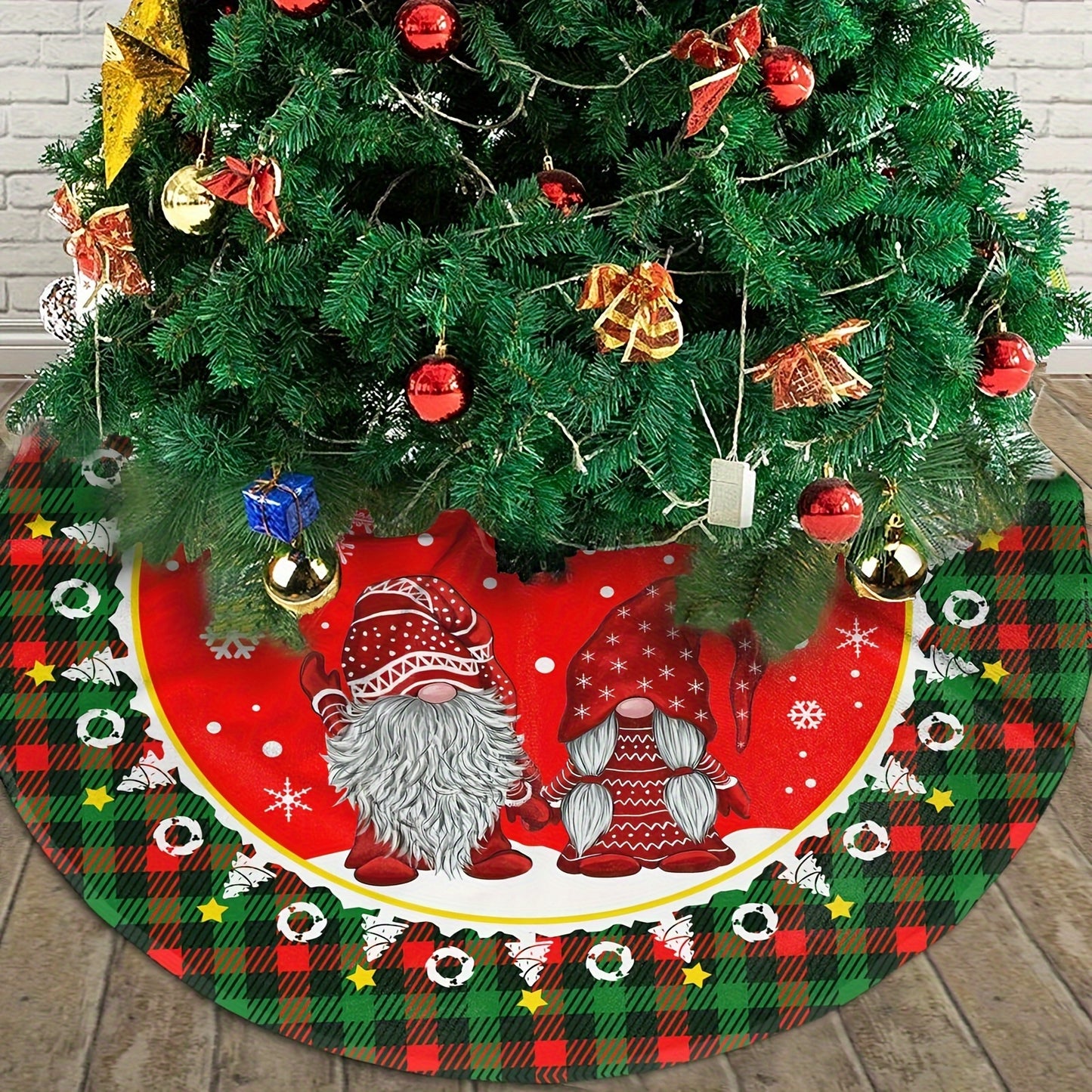 Festive Santa Claus snowflake Christmas tree skirt - Ideal for holiday parties and home decor.