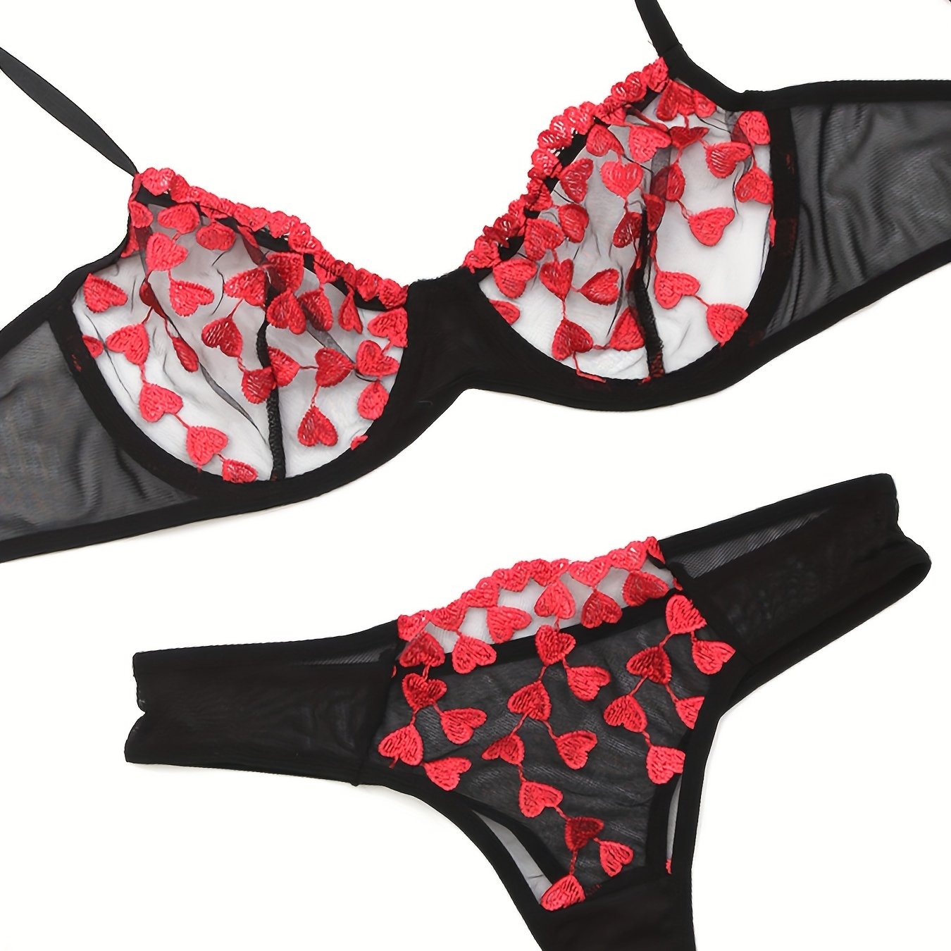 Embroidered two-piece sexy lingerie set for women.