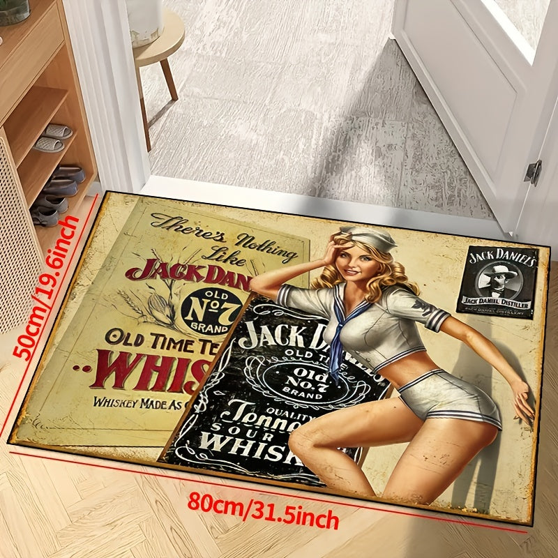 1 piece of Jack Daniels Beauty Polyester Rug with non-slip, machine washable, waterproof features. Suitable for indoor and outdoor use, this durable rug can enhance the decor of your living room, bedroom, nursery, patio, or garden.