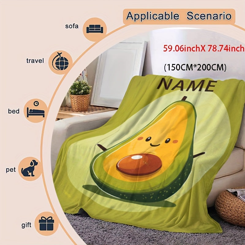 Avocado Lovers Flannel Throw Blanket - Personalized with Customizable Character Design, Modern and Quirky Food Print, Lightweight and Cozy All-Season Comfort, Knitted Polyester Material, Digitally Printed - Unique Home Decor for Avocado Enthusiasts.