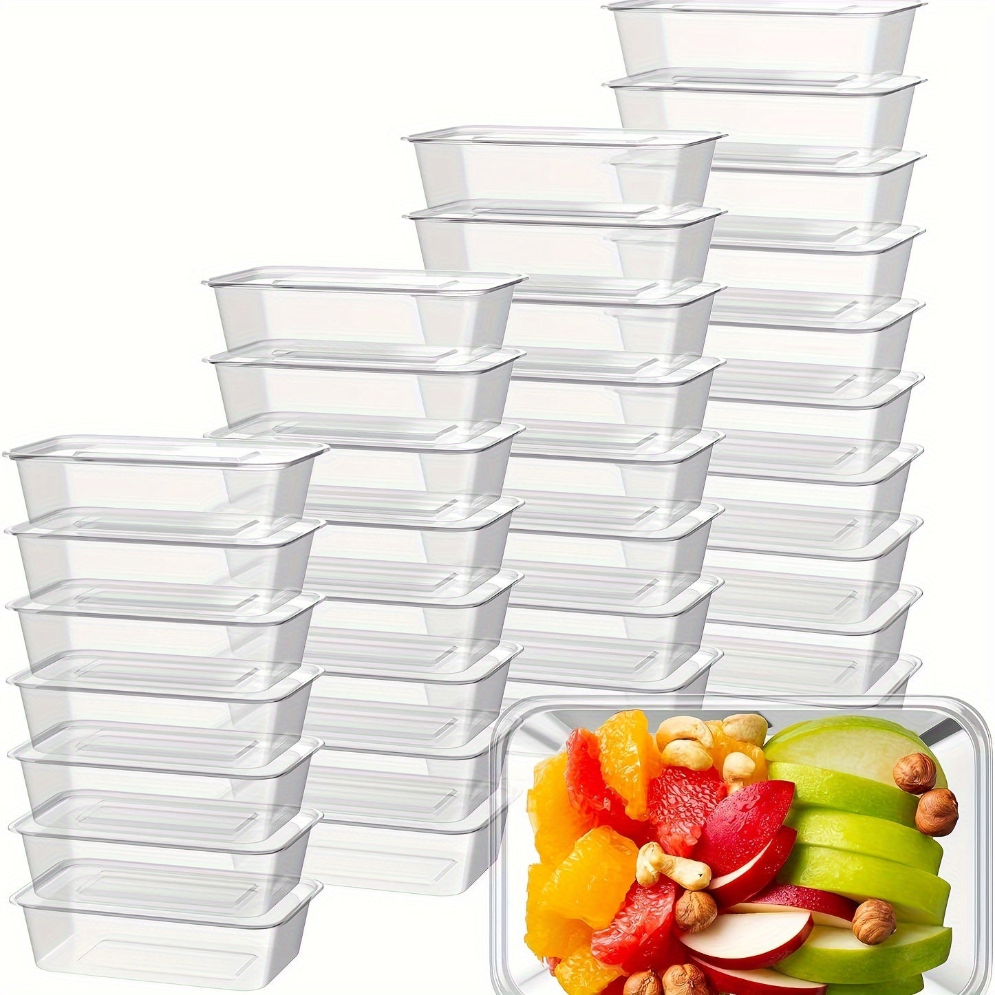 Choose from 10, 30, or 50 pieces of 28oz BPA-Free Transparent Plastic Food Storage Containers with Leakproof Lids. These containers are stackable, microwave safe, and perfect for meal prep, portion control, and storing fruits, nuts, and snacks.