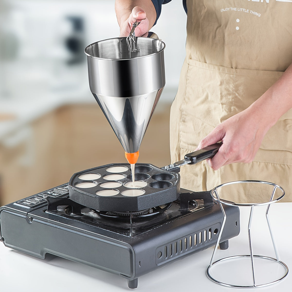 [Top Pick] Stainless Steel Pancake Batter Dispenser with 4 Caliber Funnel Cake Dispenser and Stand - Perfect for Pancakes, Cupcakes, and Baked Goods