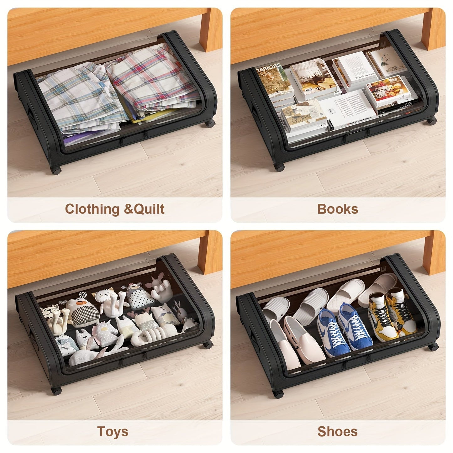 Get 2 underbed storage bags that can hold a lot of clothes. These foldable bags have a clear window, reinforced handles, and zippered organizers. They make a great Halloween or Christmas gift.