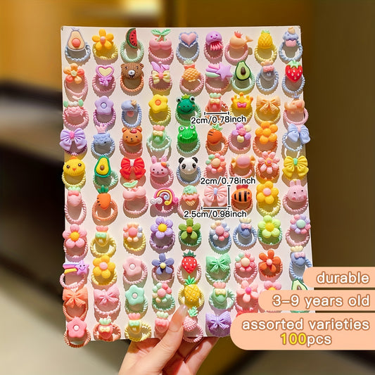 1 hair ring out of 100 colorful, cute cartoon threaded hair accessories.