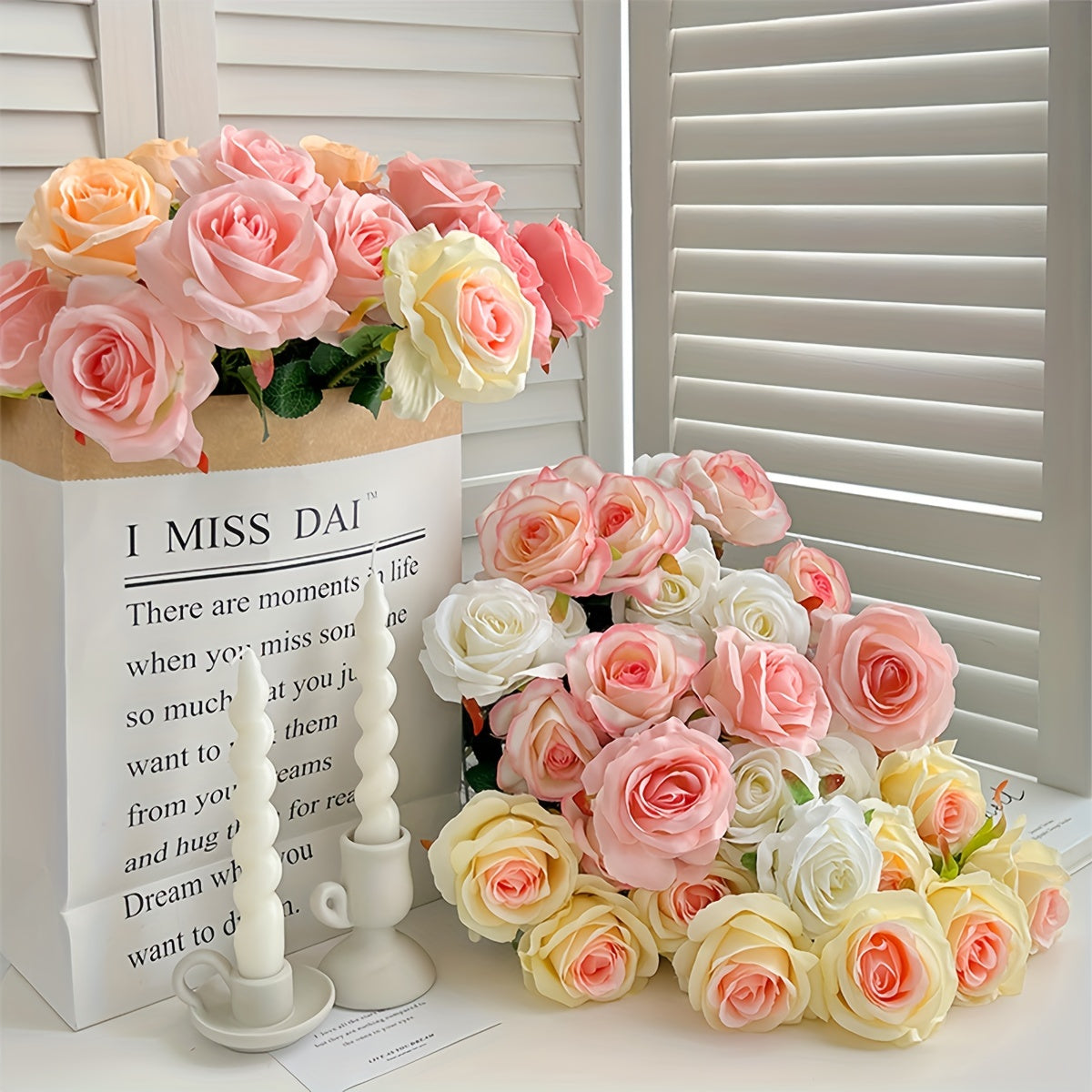 Roses: 10 Decorative Faux Roses with Soft Thron Stems, 51.05cm, Ideal for Wedding Decoration and Home Décor