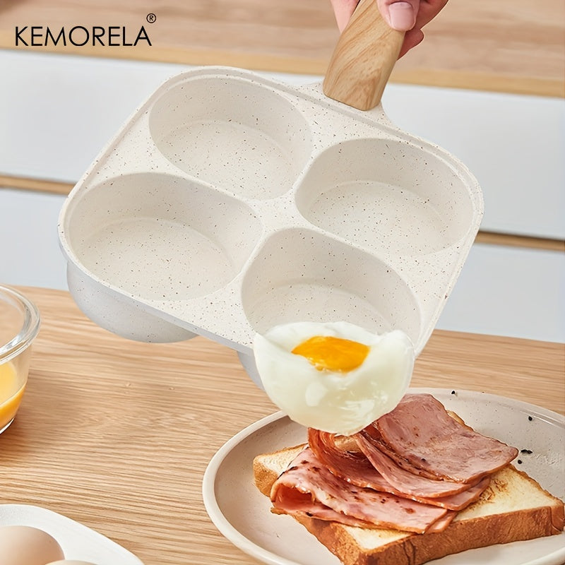 Experience the versatility of the KEMORELA 4-Section Non-Stick Frying Pan, designed for perfectly cooking eggs, burgers, and more. This pan is dishwasher safe and features a wooden handle, making it both convenient and stylish. Suitable for both