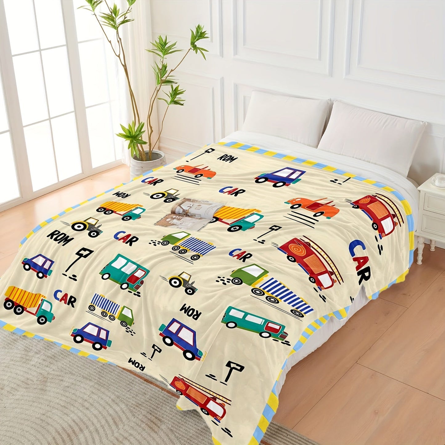 This modern cartoon car and truck print flannel wearable blanket is tear-resistant, soft, and warm. Made from a cozy knit fabric, it's perfect for boys and girls to snuggle up with. The digital print design makes it ideal for napping on beds, sofas, or