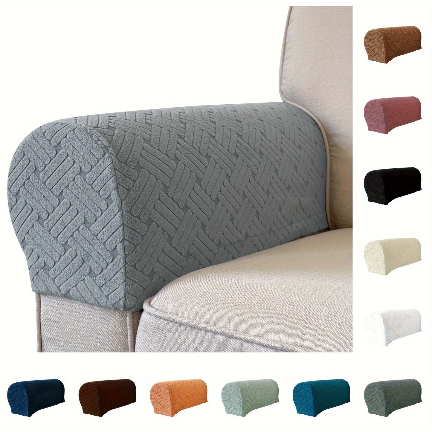 Set of 2 stretch armrest covers for chairs, couches, and sofas. Slipcovers made of spandex for recliner sofas.