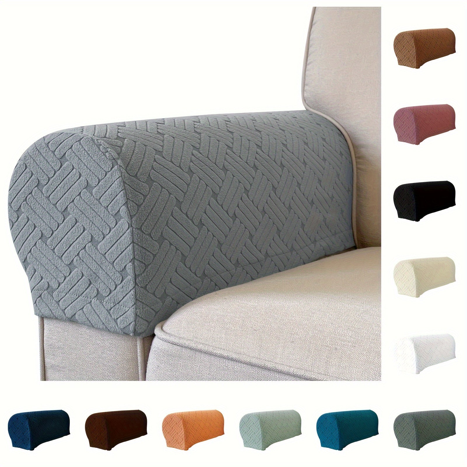 Set of 2 stretch armrest covers for chairs, couches, and sofas. Slipcovers made of spandex for recliner sofas.