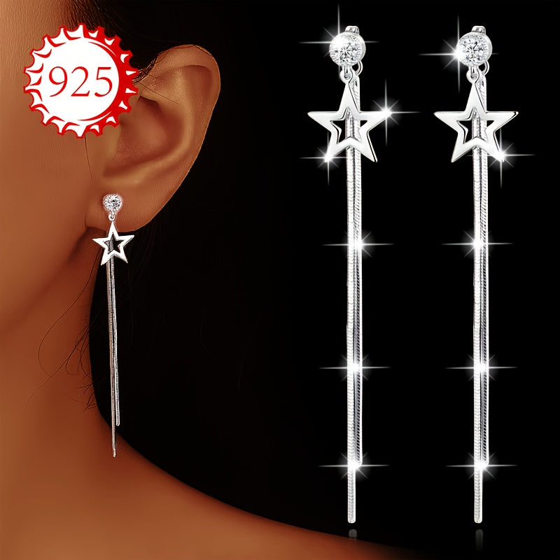 925 Silver Hypoallergenic Earrings, Women's Star Tassel Medium-long Earrings, Unique Niche Design, Suitable for Couples, Girlfriends, Daily Wear, Wedding Banquets, Seaside Vacations, Thanksgiving and Christmas. Comes in Anti-oxidation Packaging