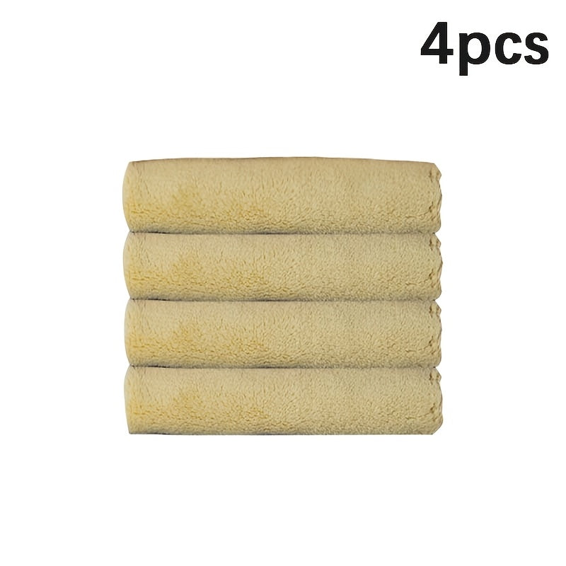 Set of 4 square towels measuring 27.94*27.94cm. Soft, absorbent, versatile for bathroom and household use.