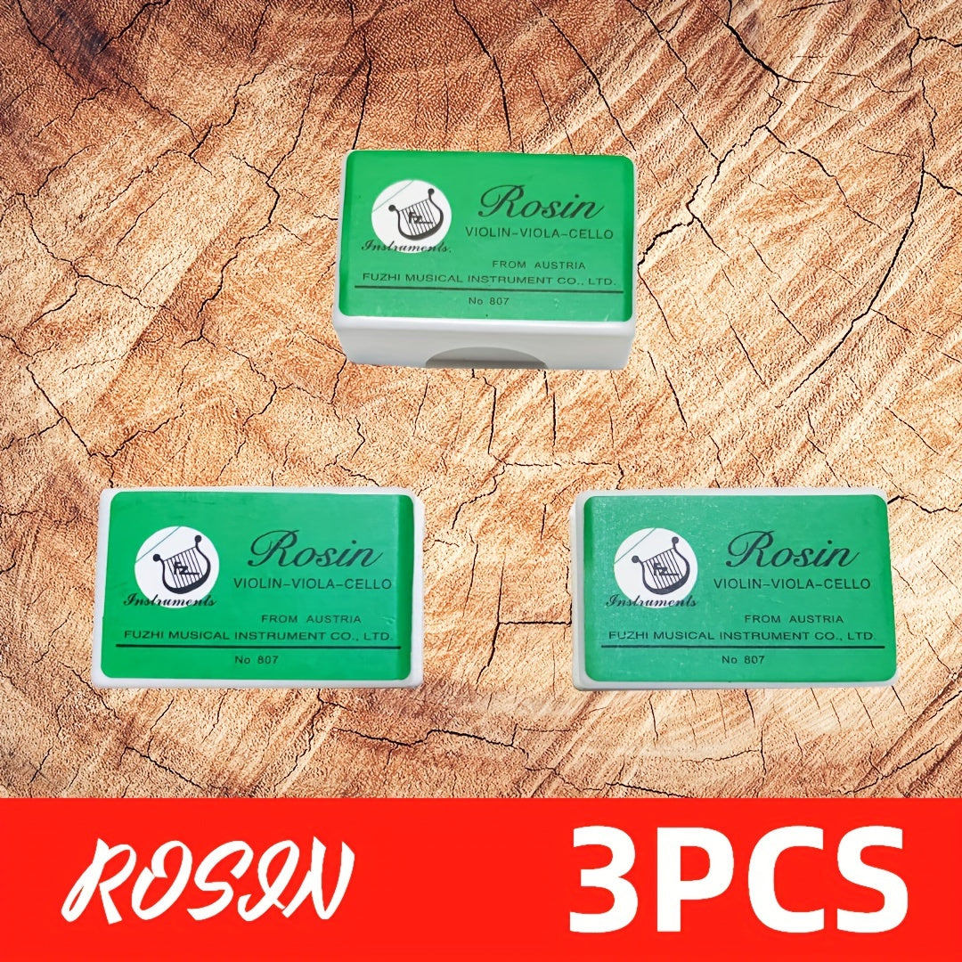 Pack of 3 rosin for various string instruments enhances sound quality.