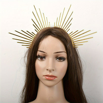 One piece of fashion vintage hair accessory - Goddess Crown Tiara featuring faux pearl metal and a golden crown headband hairband.