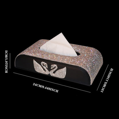 Sparkling Swan Rhinestone Car Tissue Box - Stylishly pump paper in your car!