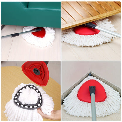 Set of 4 white mop heads with a red and silver handle, triangular plate, and 2 vacuum bags measuring 30*40cm.