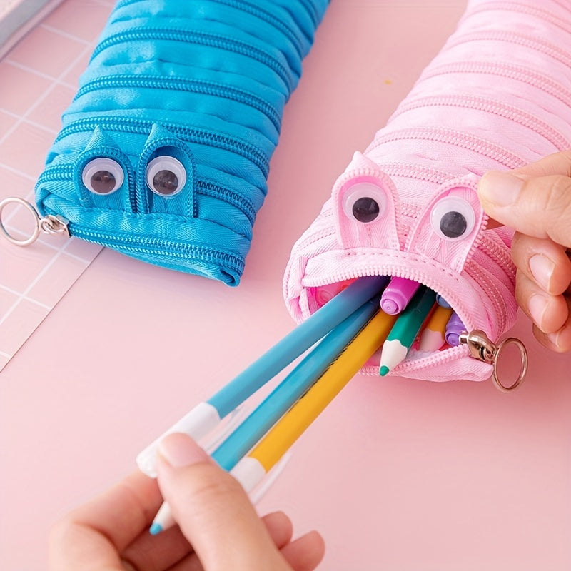 1pc Cute Caterpillar Pencil Case with Large Capacity - Ideal for Students, Back to School, Makeup Brush, and Pen Storage.