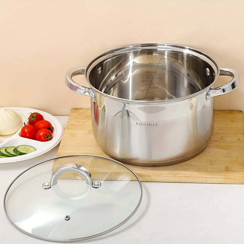 High-quality Stainless Steel Soup Pot with Double Ears, Thickened 5-layer Bottom, Suitable for Household Gas Stove and Induction Cooker